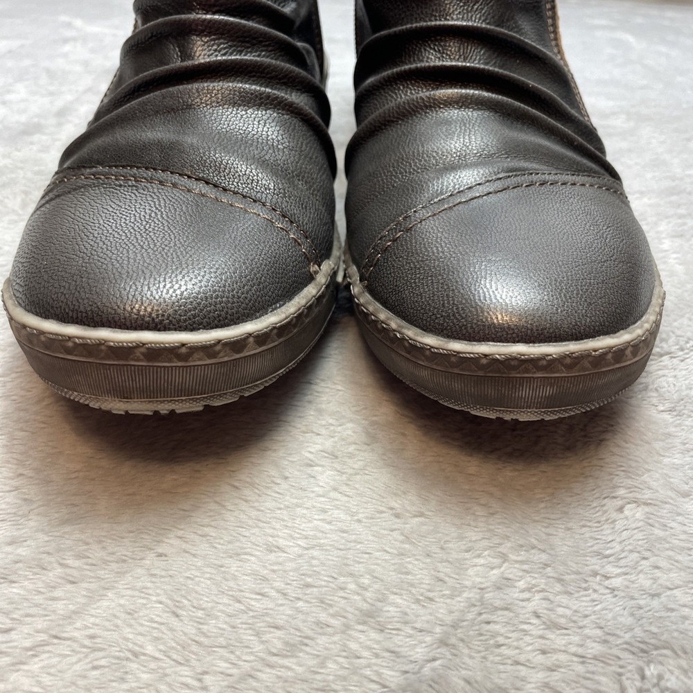 Biza Kinetic Leather Ankle Boots Size EU 41 US 10-10.5 Gray Brown Side Zip Moto - Picture 2 of 9